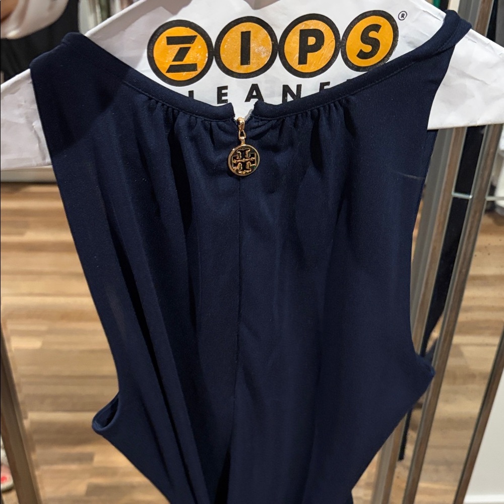 Tory Burch Navy Dress with Gold Logo zip